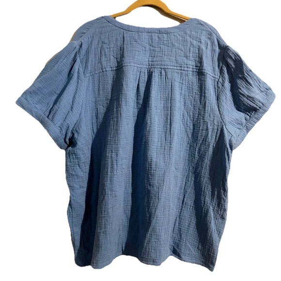 Blair Blue Textured Cotton Button-Front  Summer Casual Tunic Shirt Top - Picture 2 of 9